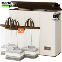 WäSchekorb 180L WäSchesammler 3 FäCher Mit Deckel 3 WäSchesäCke 3 X 60L