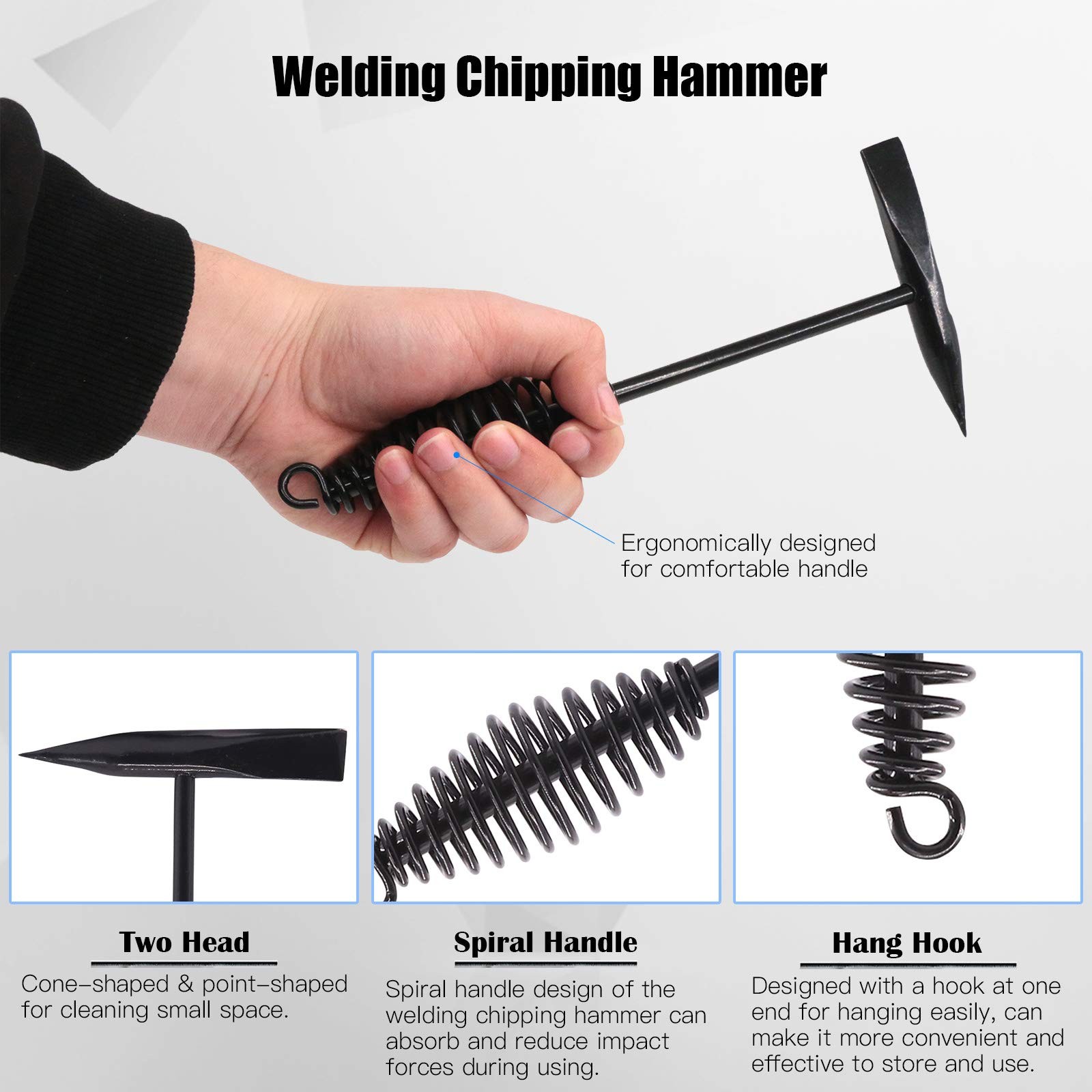 Glarks 4Pcs 10'' Chipping Hammer With Coil Spring Handle and Wire Brush, Pair...