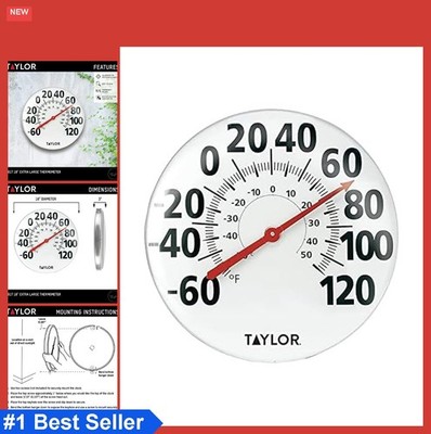 Extra Large Outdoor Thermometer 18 Inch Analog Weather Resistant Metal White