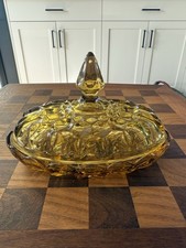 Vintage Anchor Hocking Fairfield Butter Dish w/Lid Decorative Amber Glass