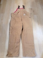 Men s Carhartt Duck Zip-to-Waist Quilt Lined Bib Overalls Brown 48x34