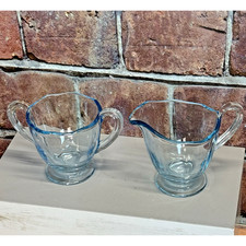 Vintage Fostoria Glass Fairfax Azure Blue Mini Creamer & Open Sugar Bowl Set