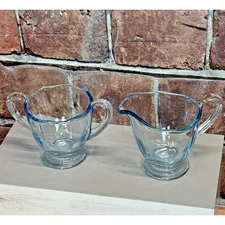 Vintage Fostoria Glass Fairfax Azure Blue Mini Creamer & Open Sugar Bowl Set