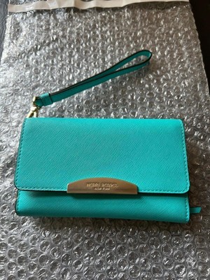 Henri Bendel Tri-Fold Wallet in Teal Color with Gold Ascents, Great condtion
