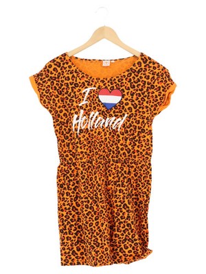 HOLLANDIA Damen Freizeitkleid Gr. 36/S Orange Leo-Print Casual T-Shirt-Kleid