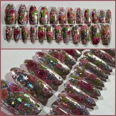 In Bloom Ready to Ship Press-on Nails Oval Shape