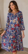 Vintage Vermont Country Store Blue Prairie Floral Mumu Lounge House Dress Sz L