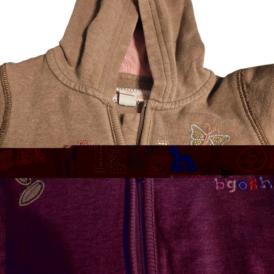 Mono con capucha vintage OshKosh B'gosh rosa y marrón bebé de una pieza 18M Foto 3 de 4