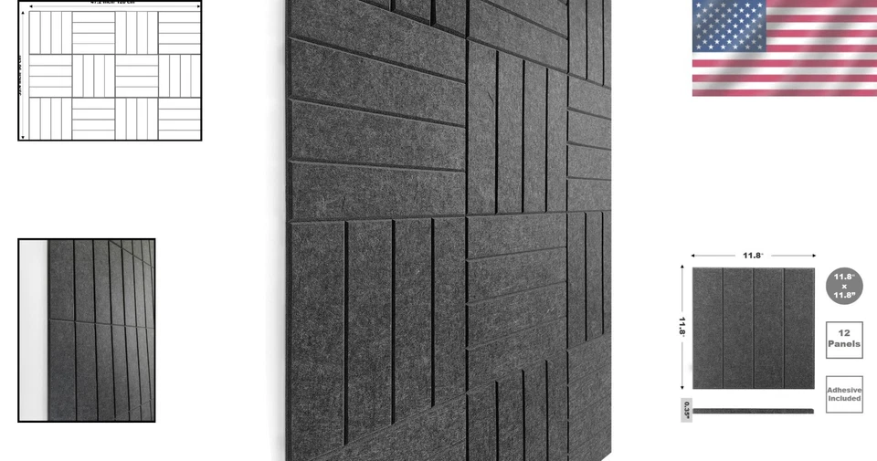Elegant Gray Black Felt Panels - 12-Pack Bulletin Board Tiles for Home & Office - Image 2 of 4
