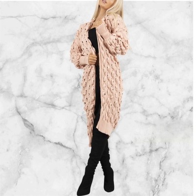 Brandneu mit Etikett Divas & Dames altrosa Blasenstrick Grobstrick Longline Cardigan