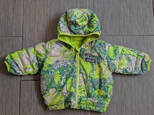 Piumino Patagonia 3-6 mesi verde lime stampa orso cappuccio reversibile trapuntato 