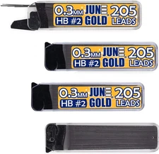 June Gold 820 Pieces, 0.3 Mm HB #2 Lead Refills, 205 Pieces per Dispenser, Extra