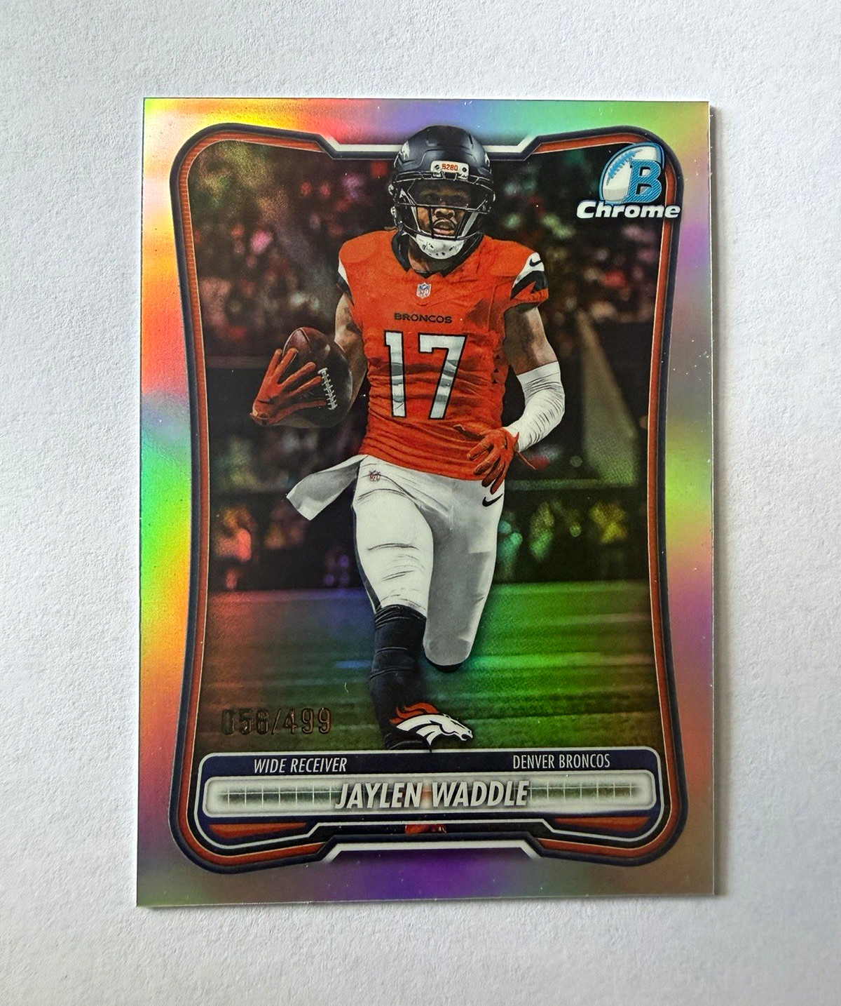Topps 2026 Bowman Chrome Jaylen Waddle Refractor #BCV-68 Broncos 56/499