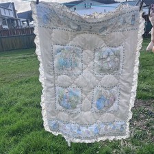 Vintage Beatrix Potter Baby Crib Quilt USA Made Beige Nursery Retro Cottage