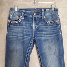Miss Me Jeans Women 27 29x32 Mid Rise Slim Boot Denim Aztec Red  Blue Pockets