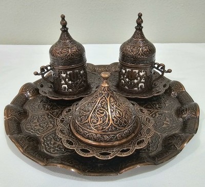 Traditional Turkish 11 Piece Coffee Set, Cups & Saucers & Covered Dish NICE