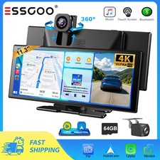 11.3" Wireless CarPlay Screen Display for Car Apple Android Auto Radio +Cam 64GB