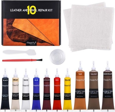 Magicfly Leder und Vinyl Reparaturset 10 Farben für Sofa Couch Autositz Boot