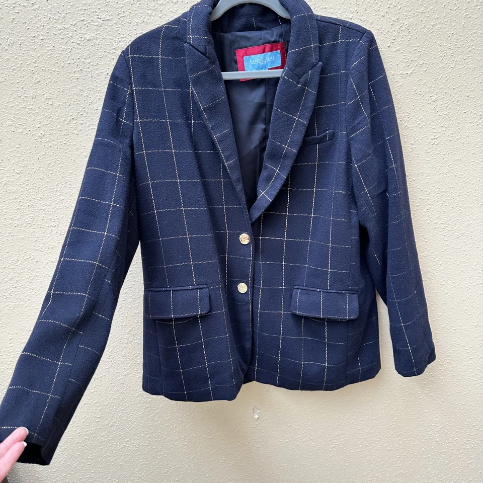 Blazer Draper James RSVP Tweed Lana Azul Marino Cuadros Preppy Oficina Talla Grande Usado en Excelente Condición Foto 3 de 4