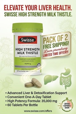 2x Swisse High Strength Milk Thistle 60s (Total 120 Tablets) Twin Pack Detox