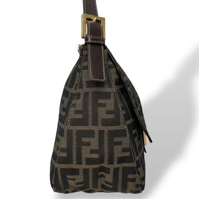 FENDI Zucca Mamma Baguette Shoulder Bag Brown Canvas Leather Gold