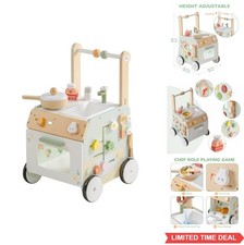 Baby Walker Push Toy Wood Adjustable Height Speed Activity Center Clock Shape