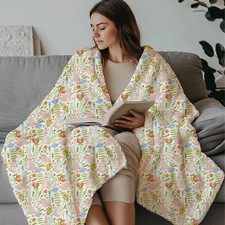 Floral Bunny Baby Blanket Soft Plush Throw Nursery Decor