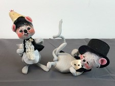 Pair ANNALEE Mobilitee Dolls NEW YEAR'S CELEBRATION Gray Mice Mouse '93 USA Made