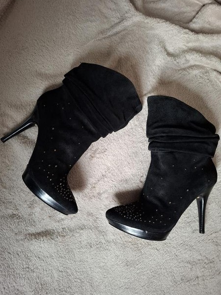 Women Nine West Boots Black Suede 37