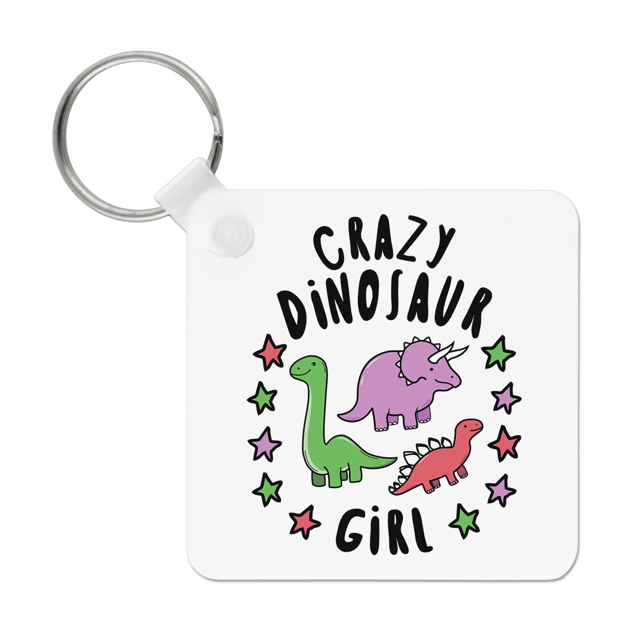 Crazy Dinosaur Girl Stars Keyring Key Chain Funny Animal T Rex Triceratops