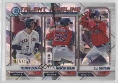 2021 Bowman Talent Pipeline Atomic Refractor 5/150 CJ Chatham Jarren Duran 1v3