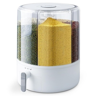 Grain and Rice Storage Container, 6 Grid Grain Dispenser, 360° Rotating 25lb ...