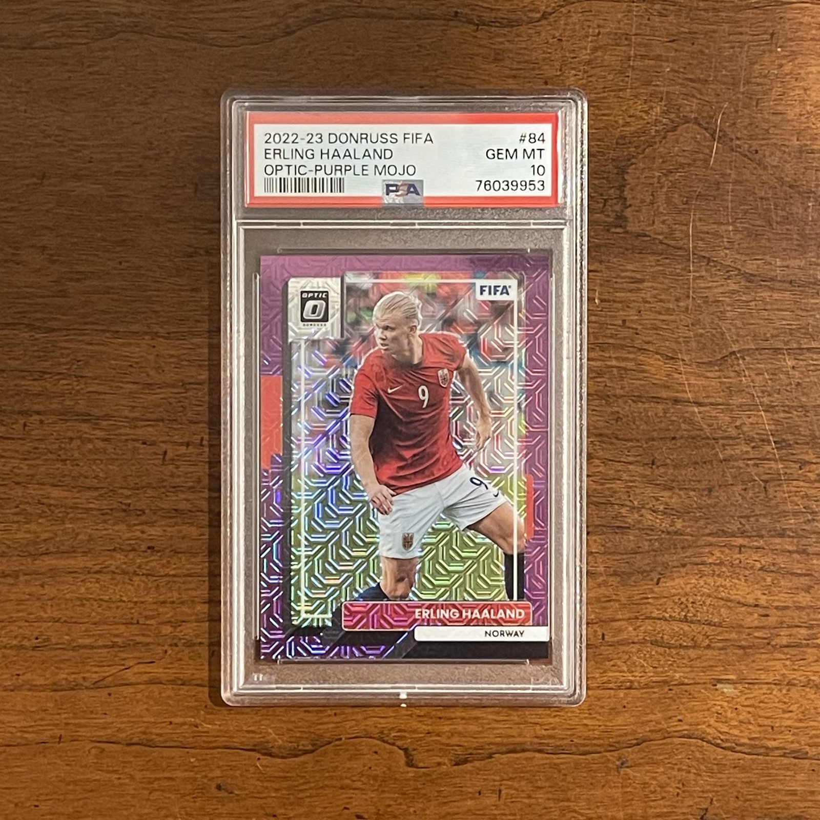 2022-23 Panini Donruss - Erling Haaland #84 Optic Purple Mojo Prizm /25 PSA 10