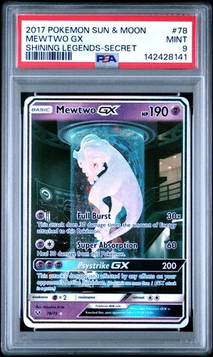 2017 POKEMON SUN & MOON SHINING LEGENDS SECRET #78 MEWTWO GX PSA 9
