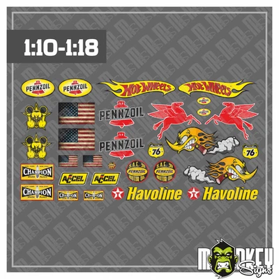 MONKEY SIGNS 30teilig. RC Pennzoil US Car Aufkleber Set 1:10-1:18 Sticker pass. für Modellbau