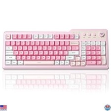 Aula F3099 Tri-Mode Wireless Keyboard - Creamy Pink, RGB Backlit, Media Knob