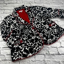 Coldwater Creek Floral Blazer Jacket Black White Red Piping Size 24 Plus Size