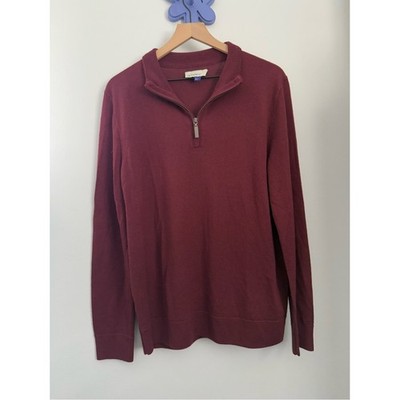 artefact men's xl burgundy 1/4 zip sweater merino wool fall pullover office