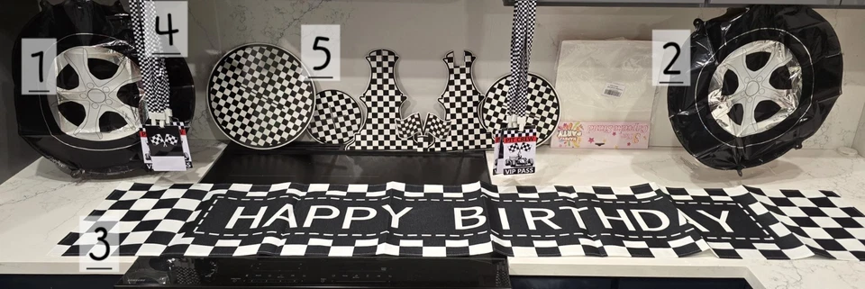 21-Piece Racing Teenage F1 Racing Birthday Decor Set Checkered Flag Guys Unisex - Image 2 of 4