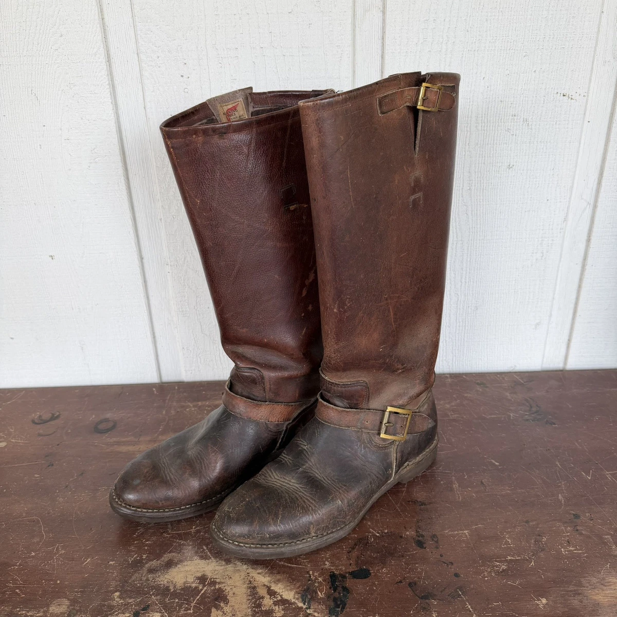 Vintage 90s Red Wing Shoes Mens Size 11 D Distressed Leather Oxford Shoes Brown Red Wing Shoes Brown Leather Vintage Shoes for Men for sale  main image 3