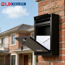 Lockable Wall Mounted Letter Box Post Mailbox Large Metal Square Outdoor Garden