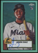 2021 Topps Chrome Platinum Anniversary Lewin Diaz RC Aqua Refractor Auto /150
