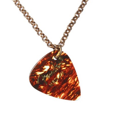 Guitar Player Tortoiseshell Color Guitar Pick Necklace on Copper Plated Brass...