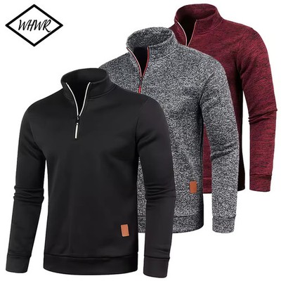 Men s Spring Thick Half-Zip Sweatshirt Outdoor Solid Turtleneck Pullover Hoodie