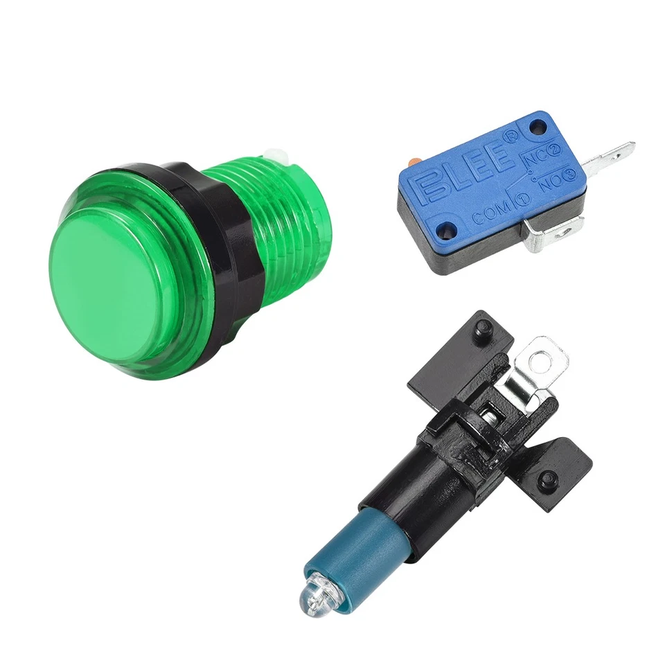 Game Push Button 33.5mm 12V LED Illuminated Switch with Micro switch Green 6pcs - Image 3 of 4