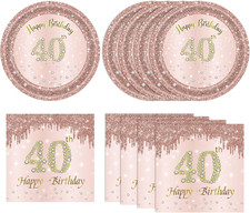 40 PCS 40Th Birthday Decorations for Women 40Th Birthday Plates and Napkins Set