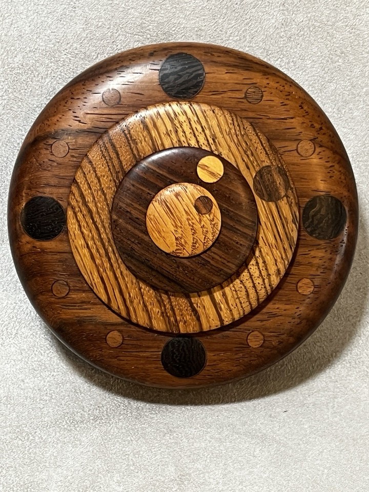 Vintage American Studio Craft Handmade/Turned Multi-Wood Sculptural Wall Clock