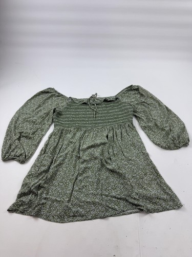 American Eagle Dress Womens 2XL Green Floral Off Shoulder Smocked Boho Sundress