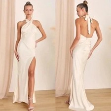 Lulus Ivory Halter Maxi Dress Formal Gown Sleeveless Evening Party Size M