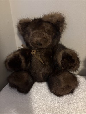 Real Fur Teddy Bear Brown With Bow Handmade By Robert Scott Furrier Soft NWOT